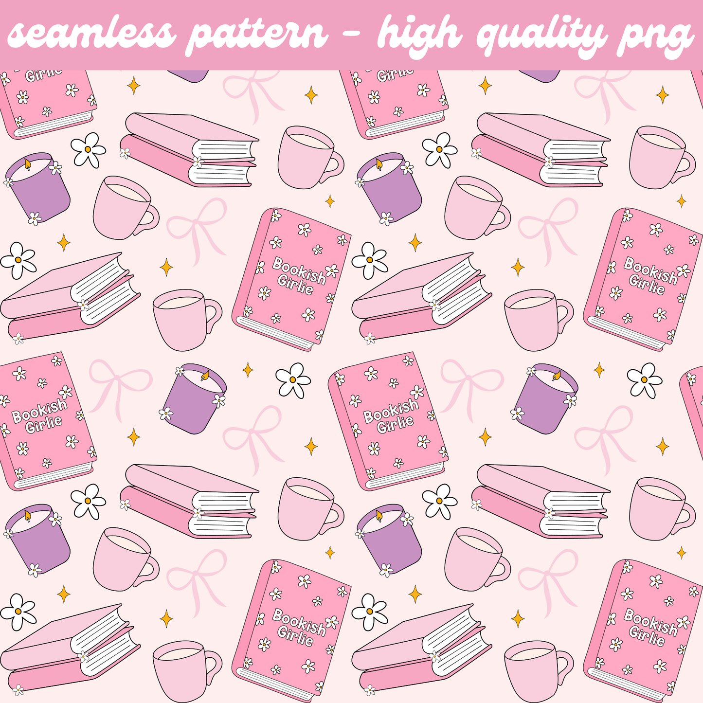 Bookish Girlie Seamless Pattern