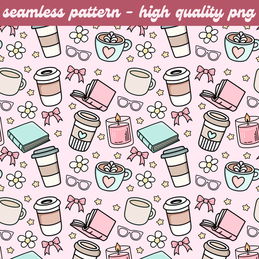 Books and Coffee Seamless Pattern